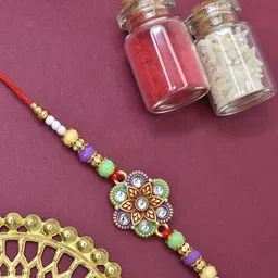 MEIRA JEWELLERY Set Of 2 Artificial Stones Studded & Beaded Thread Rakhis image 3