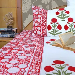 Arushii White & Red Floral Printed Cotton 210 TC King Bedsheet-picture-24