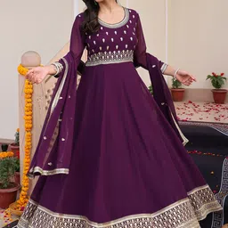 Warthy Ent Floral Embroidered Anarkali Ethnic Dress With Dupatta-picture-15