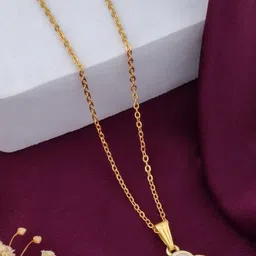 SZN Set Of 2 Gold-Plated Artificial Beads Enamelled Floral Pendants With Chains image 4