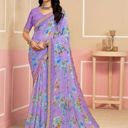 Panzora Floral Printed Saree with Embellished Zari Border-picture-36