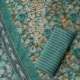 SALWAR STUDIO Floral Printed Thread Work Pure Cotton Unstitched Dress Material image 2