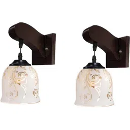 1ST TIME Gold-Toned & Brown Printed Wood Contemporary Wall Lamp image 3