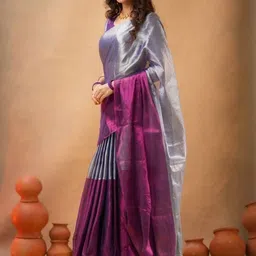 Bengal S Solid Tissue Saree With stitch Blouse image 3