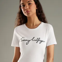 Tommy Hilfiger Women Brand Logo Printed Round Neck Cotton T-shirt-picture-40
