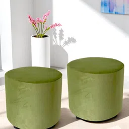 Ikiriya Pack Of 2 Green Wooden Round Ottomans-image-57