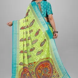 GHAN SALS Ethnic Motifs Printed Brasso Baluchari Saree with Unstitched Blouse Piece image 3