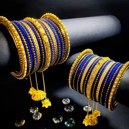 RIJOLI Women Gold-Plated Zircon Studded Kada With Metal Velvet Bangles Set-picture-11