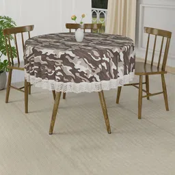 Myntra Elegant Homes Brown Geometric Printed Waterproof Plastic Round 4-Seater Table Cover-image-30