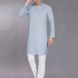 PulseIQ Geometric Embroidered Mandarin Collar Straight Kurta-picture-29