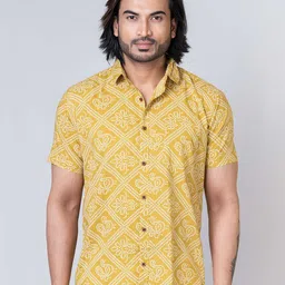 Kartikeya Jaipur Men Standard Spread Collar Ethnic Printed Cotton Slim Fit Casual Shirt-picture-17