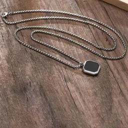Nitant Set of 2 Men Silver-Plated Square and Rectangle Shaped Pendants with Chains-picture-42