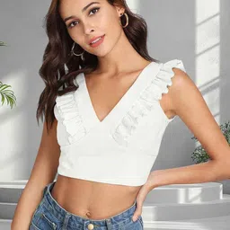 DressBerry Women Solid Ruffles Tank Crop Top-picture-18