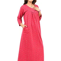 MIAVII CREATION Women Printed Round Neck Maxi Woolen Regular Nightdress image 2