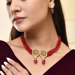 Silvermerc Designs Gold-Plated Stone-Studded & Beaded Jewellery Set-picture-36