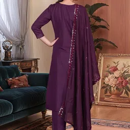 Moda Rapido Floral Embroidered V-Neck Sequinned Straight Kurta With Trousers & Dupatta image 5