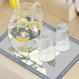 HOUSE OF QUIRK Grey & Cream-Color Printed Rectagular Kitchen Dish Drying Mat image 5