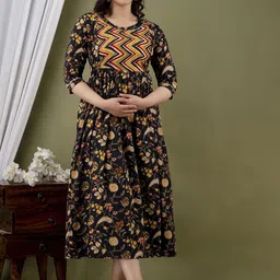CORSICA Women Floral Print Round Neck Maternity Maxi Dress-image-89