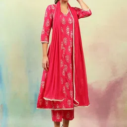 Khushal K Women Ethnic Motifs Printed Regular Pure Cotton Kurta with Palazzos & With Dupatta-picture-14