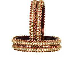 KOTTIAR CREATIONS Set Of 4 Crystals Stone Studded Fancy Design Glass Kada Bangles image 2