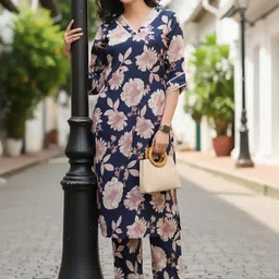 AADVIKA Women Floral Printed Regular Pure Cotton Kurta with Trousers-image-20
