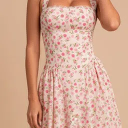 bebe Floral Print Halter Neck Satin Fit & Flare Midi Dress image 3