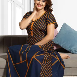 CINCO Women Striped V-Neck Maxi Nightdress-image-9
