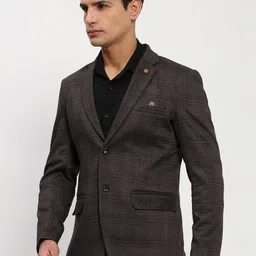 SHOWOFF Checked Cotton Notched Collar Slim Fit Singe Breasted Blazer image 4