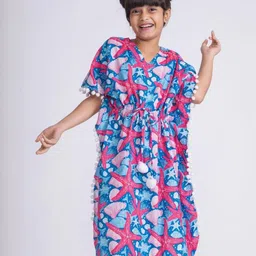 Tura Turi Floral Print Girls Cotton Beach Kaftan-picture-34