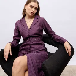 Styli Women Notch Collar Shirt Midi Dress with Fabric Belt-picture-21