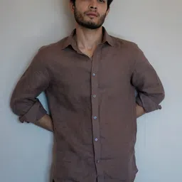 STAN EDITION Men Classic Tailored Fit Solid Spread Collar Linen Irish Casual Shirt image 2