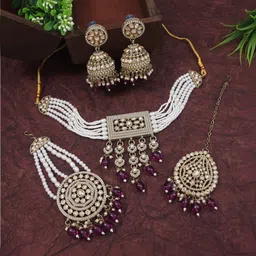 House of Pataudi Gold-Plated Kundan-Studded & Beaded Jewellery Set-picture-11