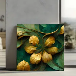 RANDOM Gold-Toned & Green 1 Piece Canvas Floral and Botanical Wall Paintings image 2