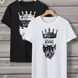 v das Pack of 2 Men Printed Round Neck Polyester Multicolor T-Shirt-picture-47