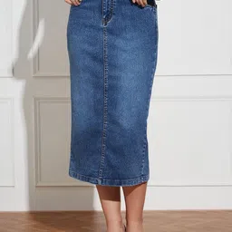 Miss Chase High Rise A-Line Midi Denim Skirt-picture-23