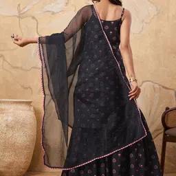 House of Pataudi Printed With Embroidered Sleeveless Kurta With Sharara & Dupatta image 3