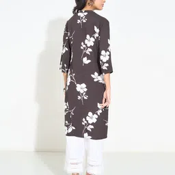 RANGMANCH BY PANTALOONS Floral Printed Thread Work Mandarin Collar A-Line Kurta image 3