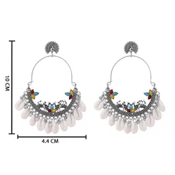 I Jewels Silver-Plated Stones Studded & Beaded Peacock Shaped Oxidised Drop Earrings image 3