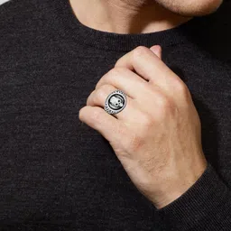 dzinetrendz Silver plated Antique finish, Round bezel shaped skull ring image 2