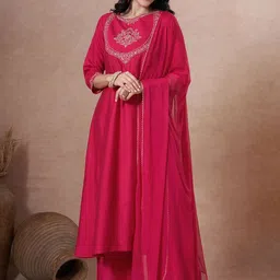 GoSriKi Women Ethnic Motifs Embroidered Regular Thread Work Kurta with Palazzos & With Dupatta-picture-11