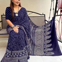 Suha Blue Pure Cotton Printed Block Print Sarees-picture-21