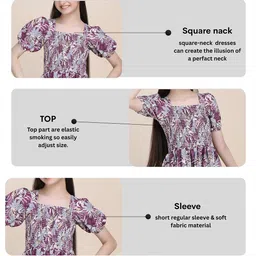 Pinly Girls Abstarct Printed Puff Sleeves Fit & Flare Midi Dress image 2