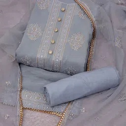 TAVAS Floral Embroidered Chanderi Unstitched Dress Material image 3