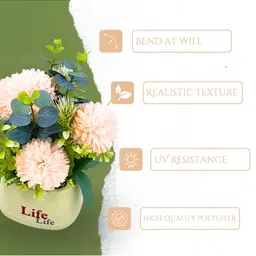 Myntra Elegant Homes Orange And Pink Artificial Flower Plant in Decorative Pot image 5