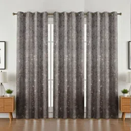 GEET CREATIONS Grey Set of 3 Floral Room Darkening Long Door Curtain-picture-38