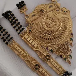 OM KRISHIV COLLECTION Gold-Plated Artificial Stones Studded and Beaded Mangalsutra-picture-11