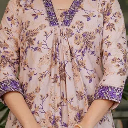 Lilots Women Floral Printed Cotton A-Line Kurta with Trousers & Dupatta image 4
