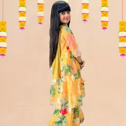 NKV Girls Floral Printed Angrakha Thread Work Kurta with Sharara & With Dupatta image 4