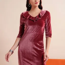 VAARARO Ruffled Velvet Sheath Mini Dress-picture-31