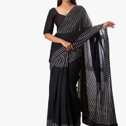 TROPWEAR Block Print Pure Cotton Saree-picture-17